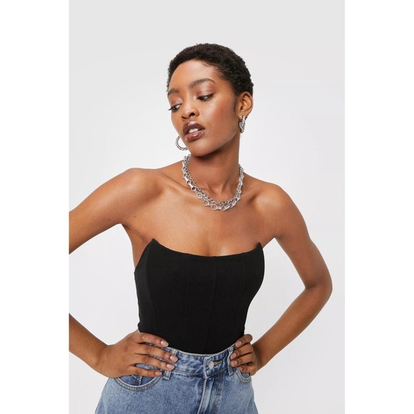 NWT NASTY GAL Small Cropped Strapless Seam Detail‎ Corset Black Top Summer - Picture 2 of 11